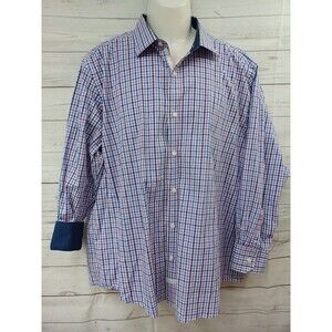 English Laundry Mens Checked Flip Cuff Multicolor white purple blue Sz 18 / XXL